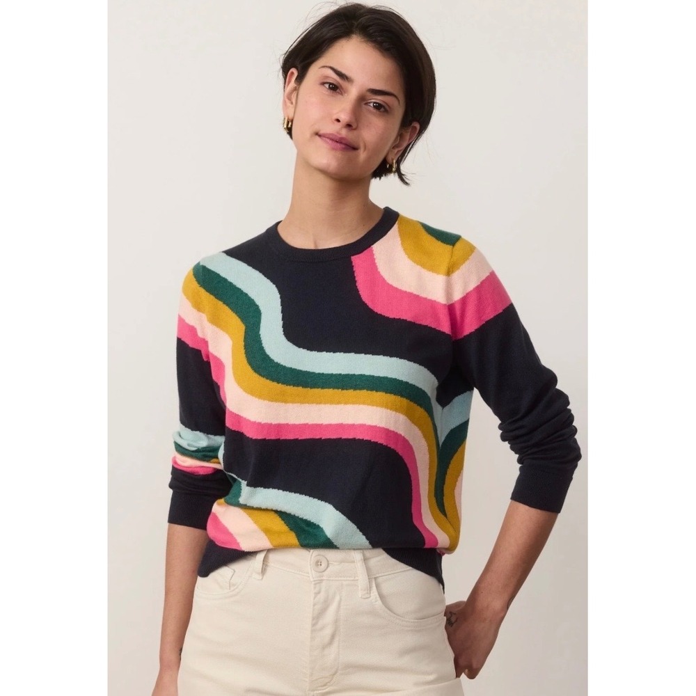 Marine Layer Womens Icon Rainbow Swirl Crewneck Sweater Size Small